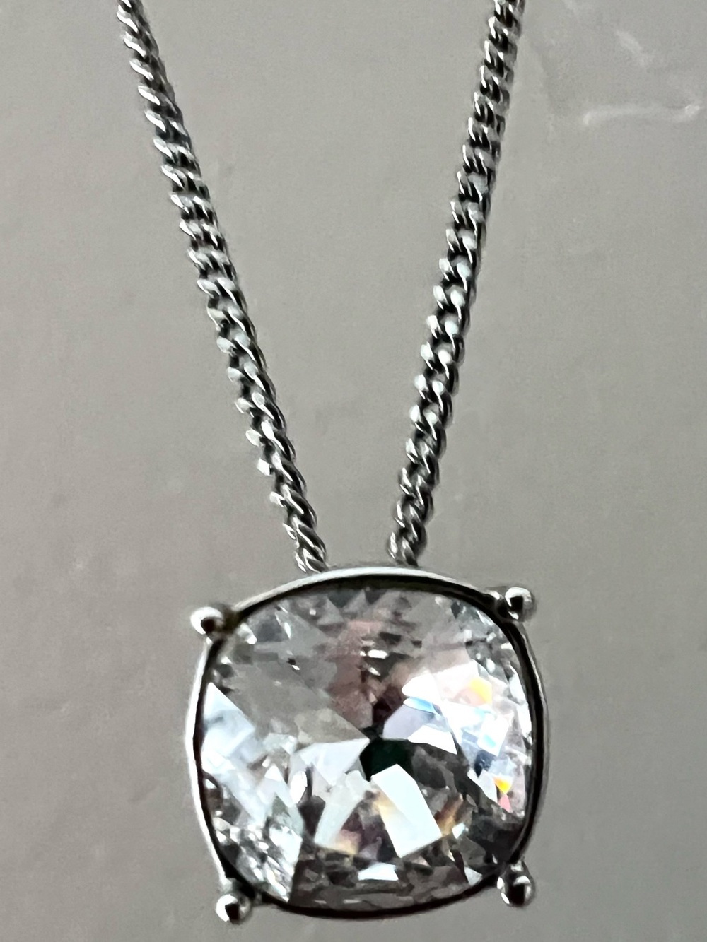 Authentic Givenchy Crystal Stone Pendant Necklace in Silver-Tone Chain